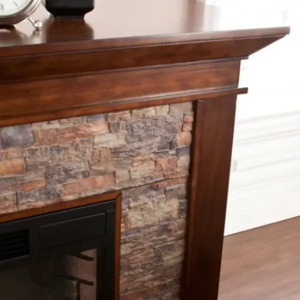 Tv Stands & Media Consoles-Kirkland's Home Whisky Maple And Stone Electric Fireplace Brown