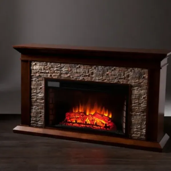 Tv Stands & Media Consoles-Kirkland's Home Whisky Maple And Stone Electric Fireplace Brown