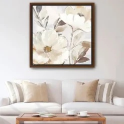 Framed Art-Kirkland's Home Whisper White Florals Framed Canvas Art Print White/Brown/Gold