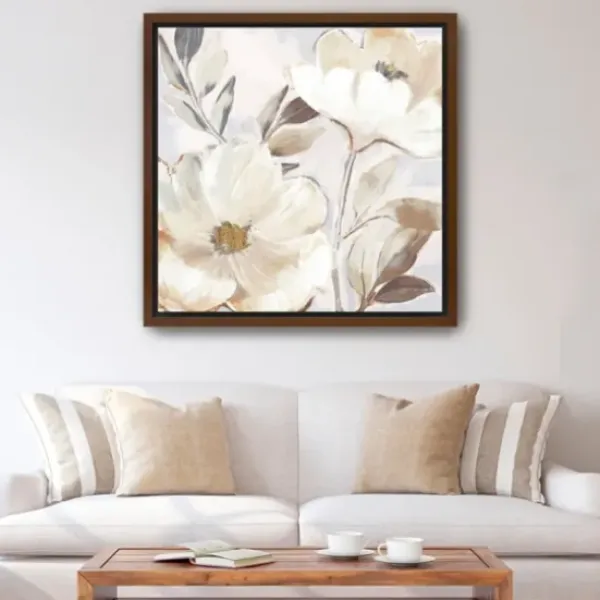 Framed Art-Kirkland's Home Whisper White Florals Framed Canvas Art Print White/Brown/Gold
