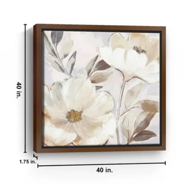 Framed Art-Kirkland's Home Whisper White Florals Framed Canvas Art Print White/Brown/Gold