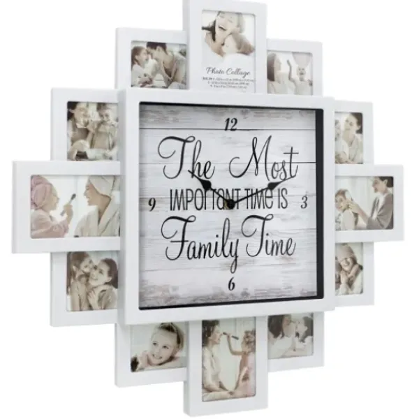 Clocks-Kirkland's Home White 12 Photo Frame Collage Family Time Clock