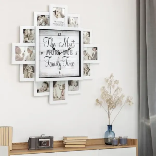 Clocks-Kirkland's Home White 12 Photo Frame Collage Family Time Clock