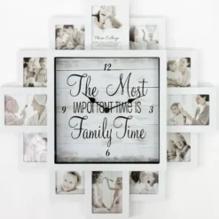 Clocks-Kirkland's Home White 12 Photo Frame Collage Family Time Clock
