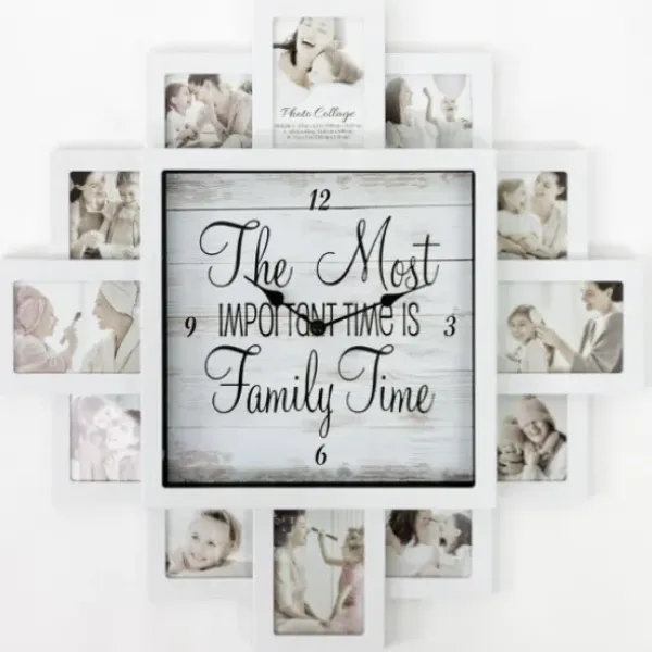 Clocks-Kirkland's Home White 12 Photo Frame Collage Family Time Clock