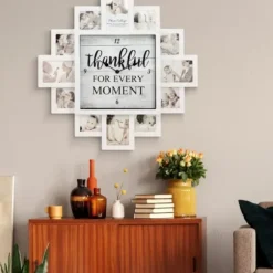 Clocks-Kirkland's Home White 12 Photo Frame Collage Thankful Clock