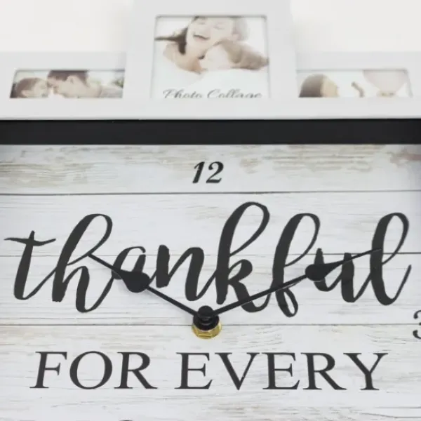 Clocks-Kirkland's Home White 12 Photo Frame Collage Thankful Clock