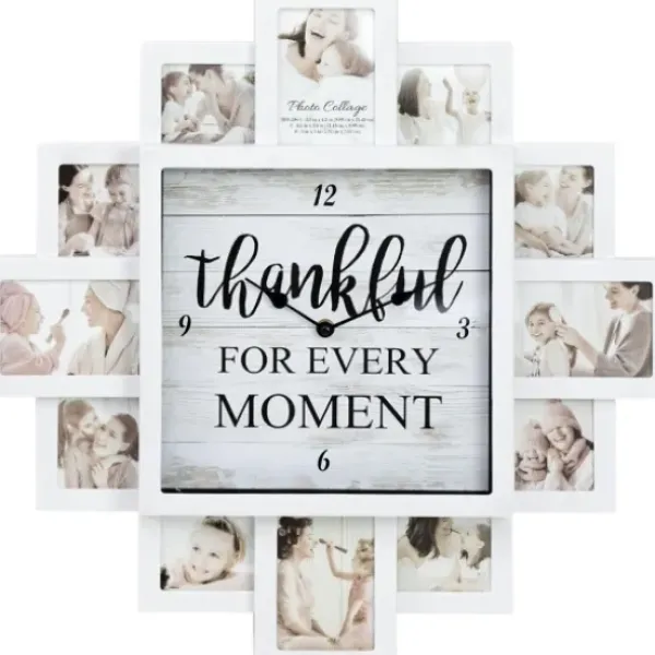 Clocks-Kirkland's Home White 12 Photo Frame Collage Thankful Clock