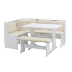 Dining Sets-Kirkland's Home White And Beige Upholstered 3-Pc Dining Nook Set Tan