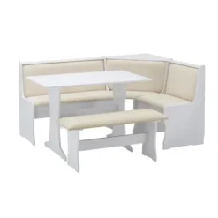 Dining Sets-Kirkland's Home White And Beige Upholstered 3-Pc Dining Nook Set Tan