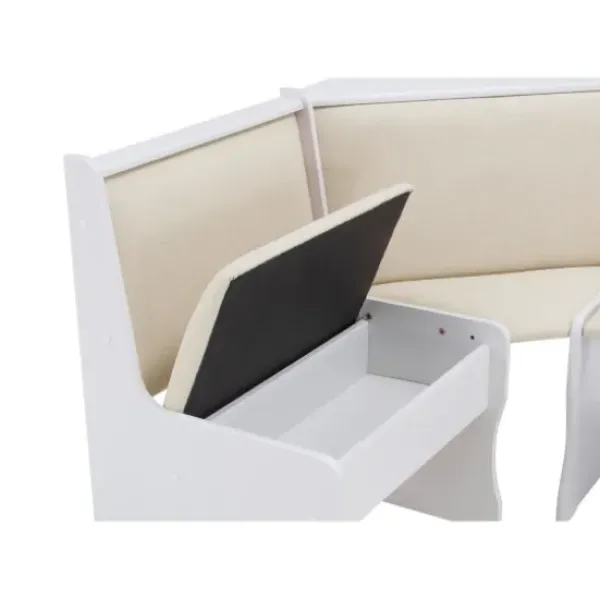 Dining Sets-Kirkland's Home White And Beige Upholstered 3-Pc Dining Nook Set Tan