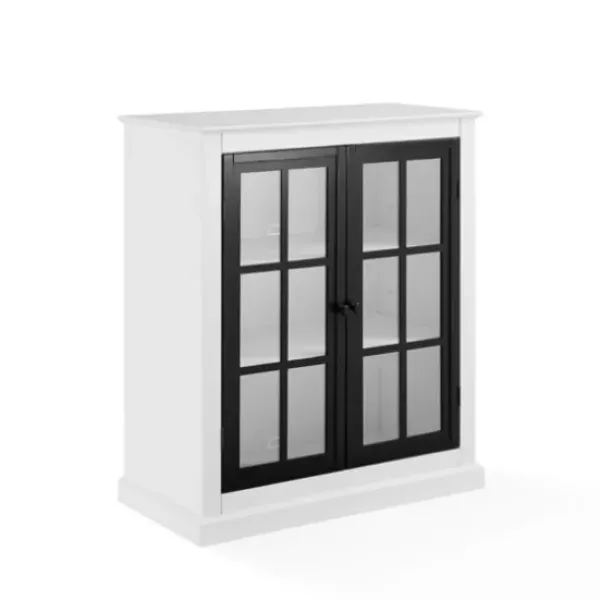 Cabinets & Sideboards-Kirkland's Home White And Black Windowpane Doors Cabinet White/Black