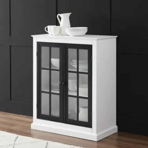 Cabinets & Sideboards-Kirkland's Home White And Black Windowpane Doors Cabinet White/Black