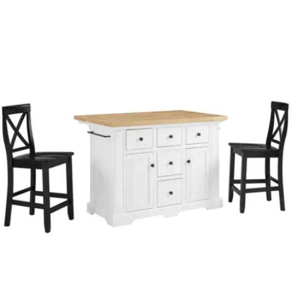 Kitchen Islands & Bar Carts-Kirkland's Home White And Black Wood 3-Pc. Kitchen Island Set