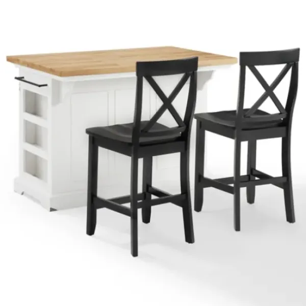 Kitchen Islands & Bar Carts-Kirkland's Home White And Black Wood 3-Pc. Kitchen Island Set