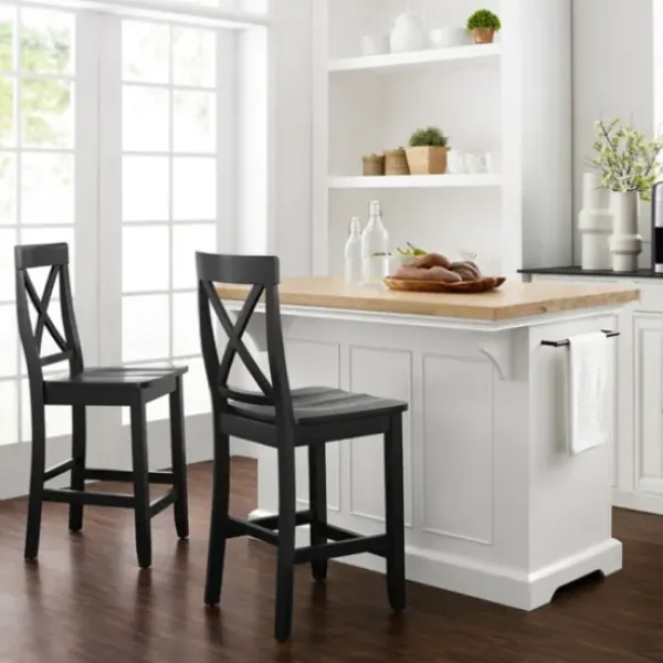 Kitchen Islands & Bar Carts-Kirkland's Home White And Black Wood 3-Pc. Kitchen Island Set