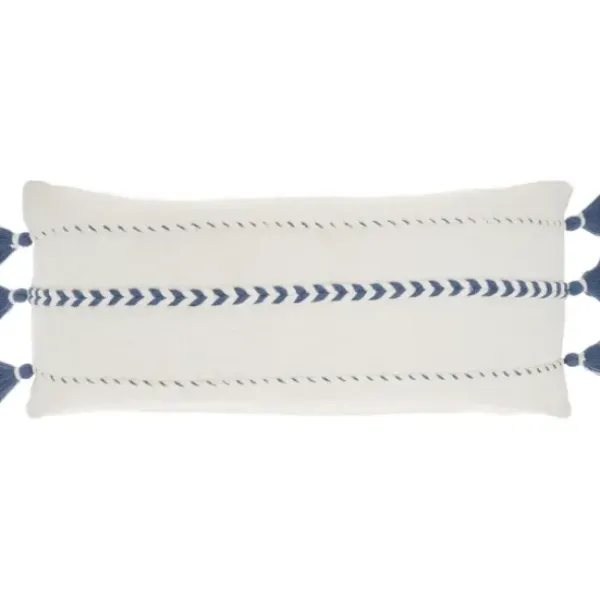 Pillows-Kirkland's Home White And Blue Braided Stripe Lumbar Pillow White/Blue