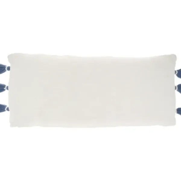 Pillows-Kirkland's Home White And Blue Braided Stripe Lumbar Pillow White/Blue