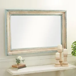 Framed Mirrors-Kirkland's Home White And Blue Wood Frame Mirror, 32X48 In.