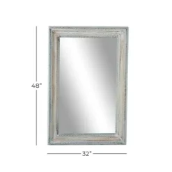 Framed Mirrors-Kirkland's Home White And Blue Wood Frame Mirror, 32X48 In.