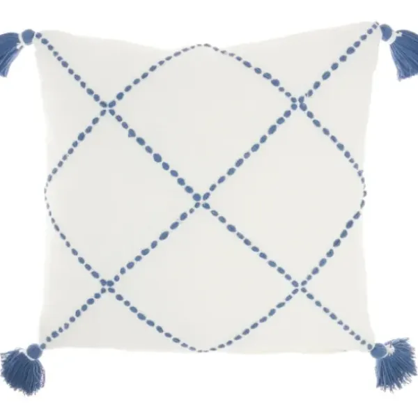 Pillows-Kirkland's Home White And Blue Woven Dots Diamond Pillow Blue/White