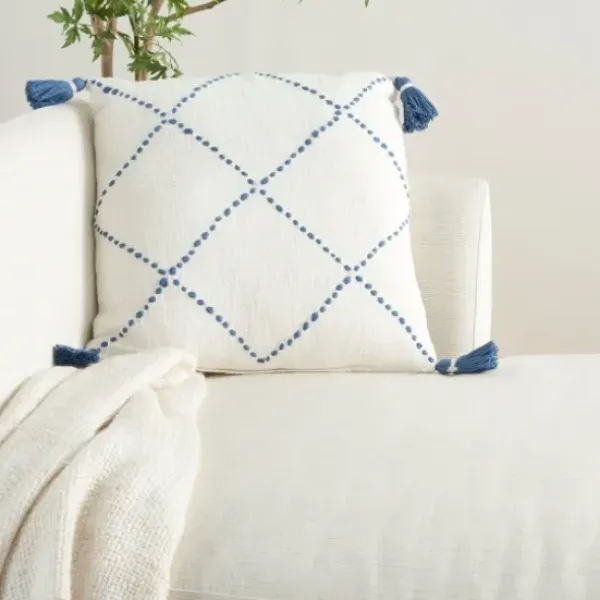 Pillows-Kirkland's Home White And Blue Woven Dots Diamond Pillow Blue/White