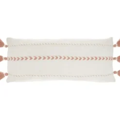 Pillows-Kirkland's Home White And Blush Braided Stripe Lumbar Pillow White/Pink