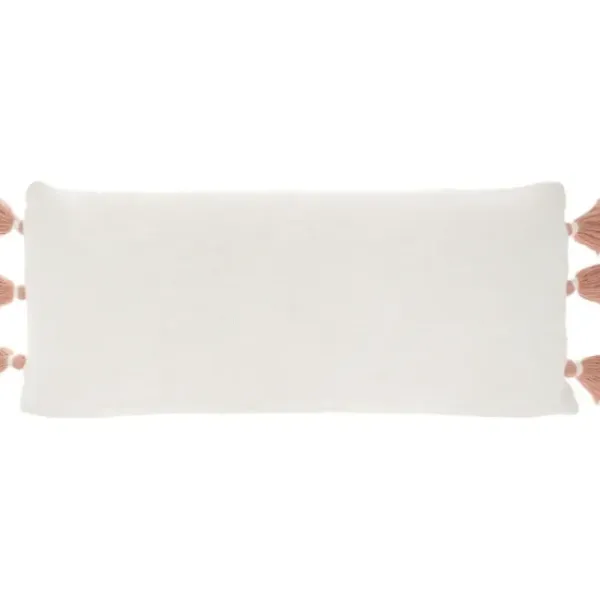 Pillows-Kirkland's Home White And Blush Braided Stripe Lumbar Pillow White/Pink