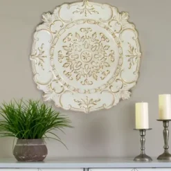 Wall Plaques-Kirkland's Home White And Bronze European Medallion Wall Plaque White/Gold