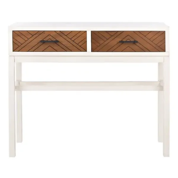 Console Tables-Kirkland's Home White And Brown Herringbone Console Table White/Brown
