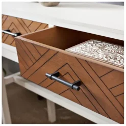 Console Tables-Kirkland's Home White And Brown Herringbone Console Table White/Brown
