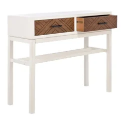 Console Tables-Kirkland's Home White And Brown Herringbone Console Table White/Brown