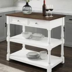 Kitchen Islands & Bar Carts-Kirkland's Home White And Brown Wood Kitchen Island White/Brown
