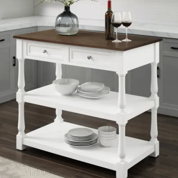 Kitchen Islands & Bar Carts-Kirkland's Home White And Brown Wood Kitchen Island White/Brown