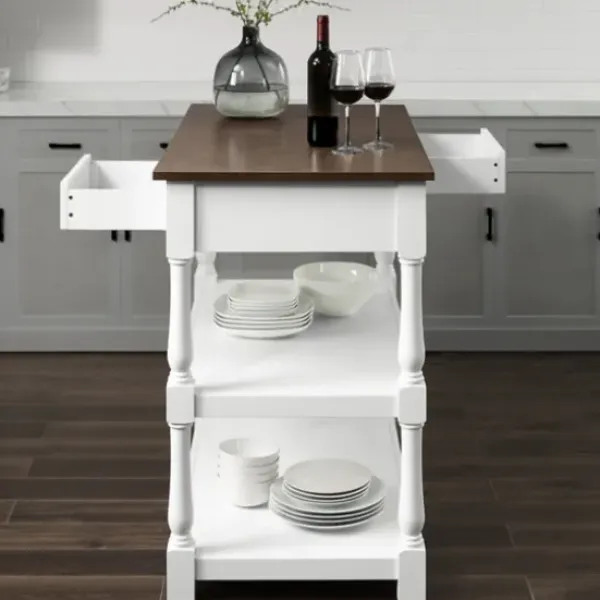 Kitchen Islands & Bar Carts-Kirkland's Home White And Brown Wood Kitchen Island White/Brown