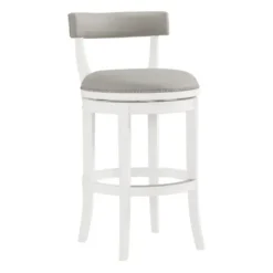 Bar Stools & Counter Height Stools-Kirkland's Home White And Faux Leather Swivel Bar Stool Gray