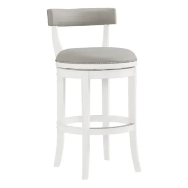 Bar Stools & Counter Height Stools-Kirkland's Home White And Faux Leather Swivel Bar Stool Gray