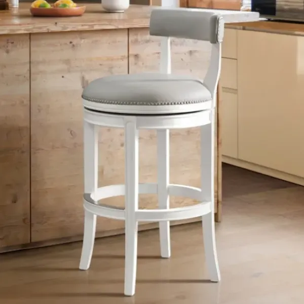 Bar Stools & Counter Height Stools-Kirkland's Home White And Faux Leather Swivel Bar Stool Gray