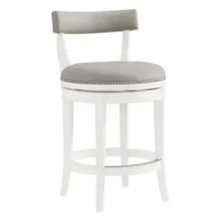 Bar Stools & Counter Height Stools-Kirkland's Home White And Faux Leather Swivel Counter Stool Gray