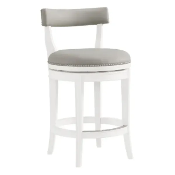 Bar Stools & Counter Height Stools-Kirkland's Home White And Faux Leather Swivel Counter Stool Gray