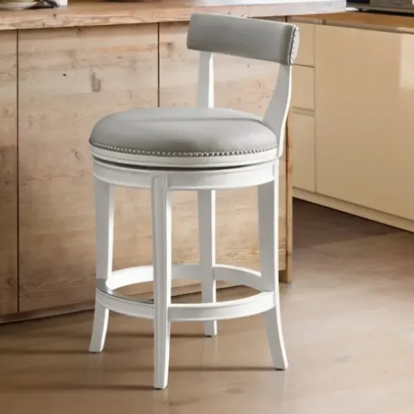 Bar Stools & Counter Height Stools-Kirkland's Home White And Faux Leather Swivel Counter Stool Gray