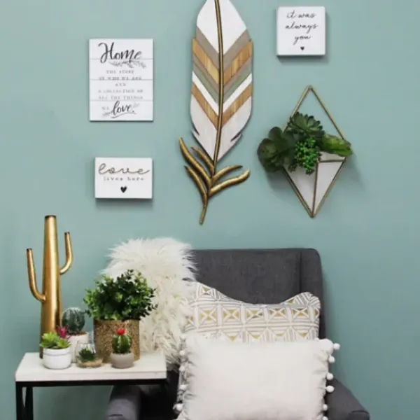 Wall Plaques-Kirkland's Home White And Gold Feather Wall Plaque White/Gold/Blue