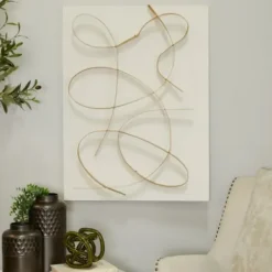Wall Plaques-Kirkland's Home White And Gold Iron Abstract Wave Plaque White/Gold