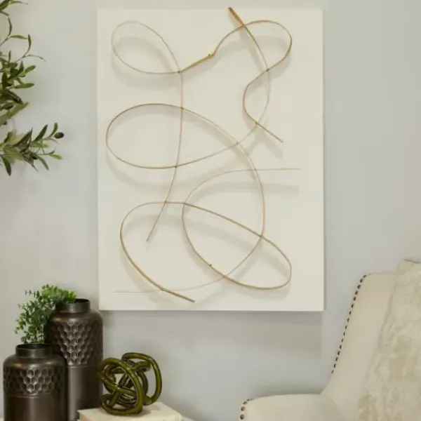 Wall Plaques-Kirkland's Home White And Gold Iron Abstract Wave Plaque White/Gold