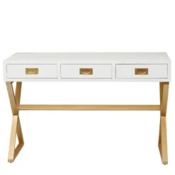 Office Furniture-Kirkland's Home White And Gold Metal Desk With Outlets White/Gold