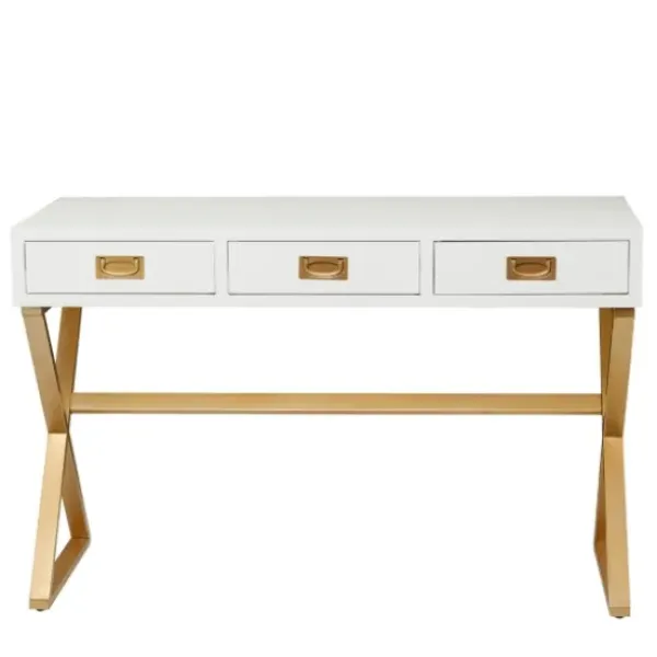 Office Furniture-Kirkland's Home White And Gold Metal Desk With Outlets White/Gold