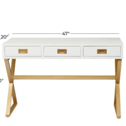 Office Furniture-Kirkland's Home White And Gold Metal Desk With Outlets White/Gold