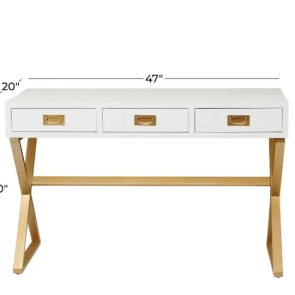 Office Furniture-Kirkland's Home White And Gold Metal Desk With Outlets White/Gold