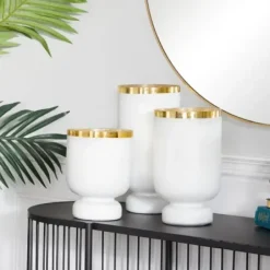 Candle Holders-Kirkland's Home White And Golden Goblet 3-Pc. Candle Holder Set White/Gold