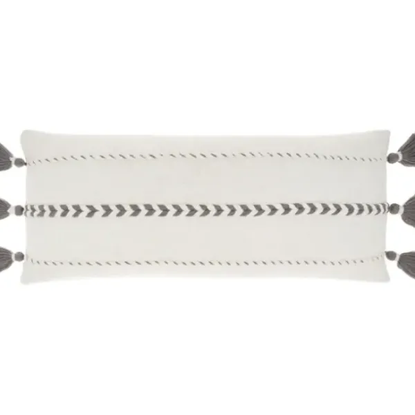 Pillows-Kirkland's Home White And Gray Braided Stripe Lumbar Pillow White/Gray